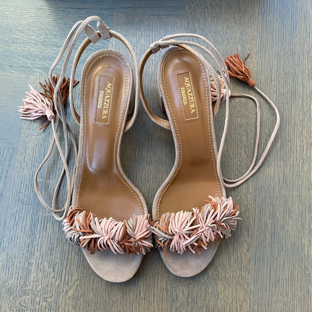 NWT Aquazzura Wild thing suede sandal - taupe 50mm